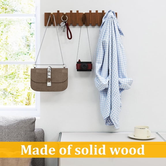 Wood Wall Mounted Coat Rack with 10 Flip Down Hooks