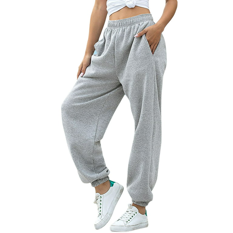 xkwyshop Women's Cinch Bottom Sweatpants Pockets High Waist Sporty Gym  Athletic Fit Jogger Pants Lounge Trousers Grey S 