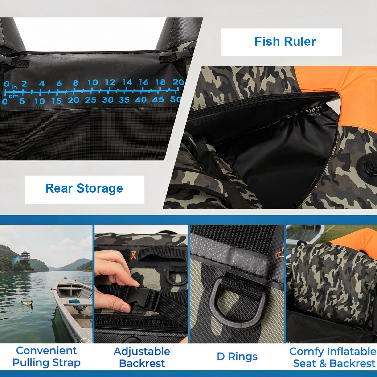 Airfind Inflatable Fishing Boat with 3 Storage Boxes-Camo