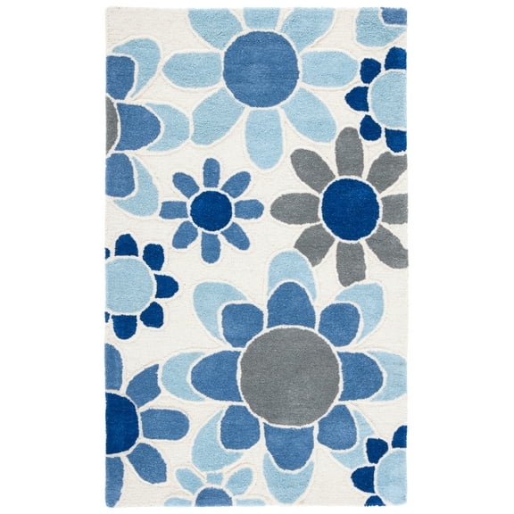SAFAVIEH Kids Floral Flower Bursts Area Rug, Ivory/Blue, 4' x 6'