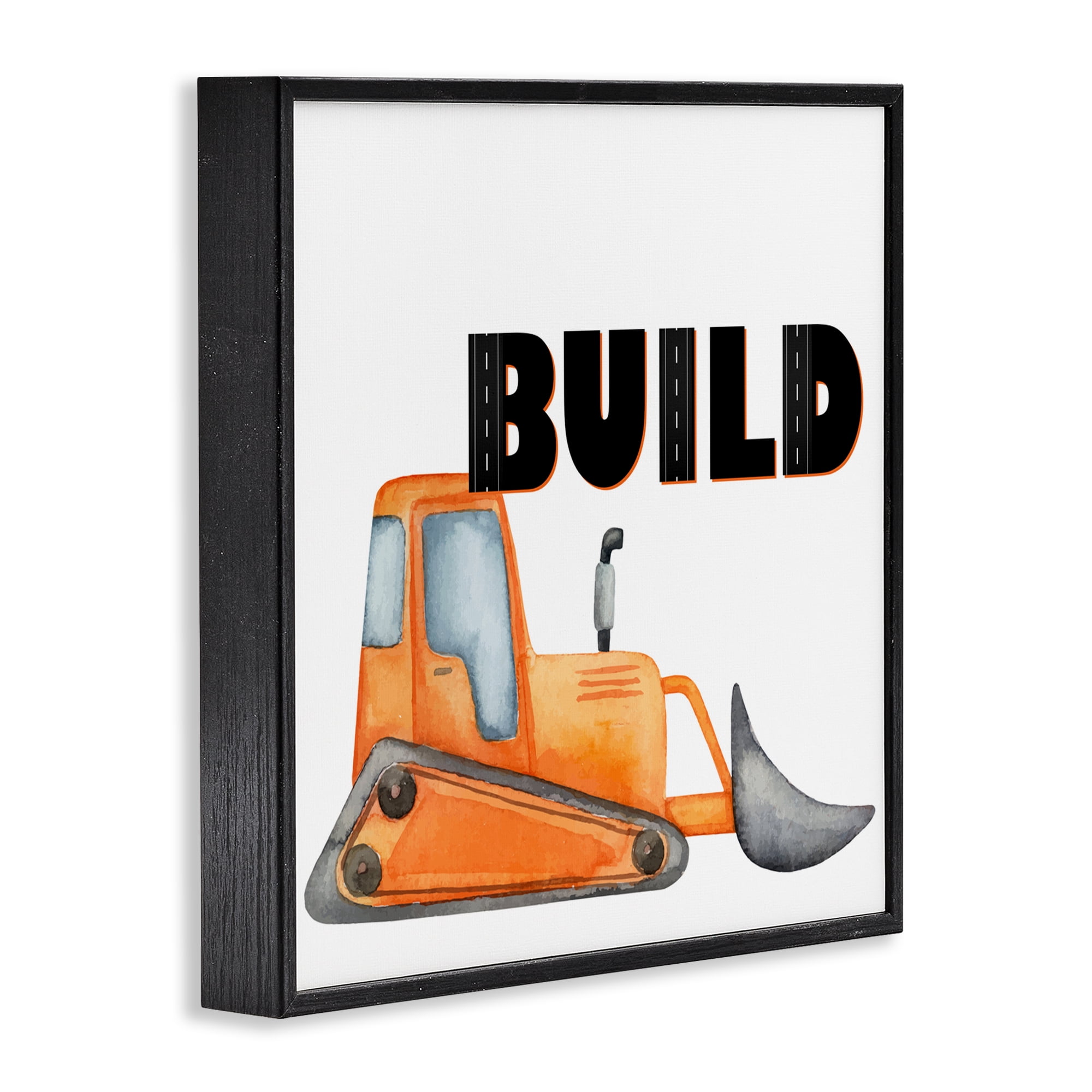 Build with Orange Bulldozer Black Framed Giclee Art, design by Kim Allen