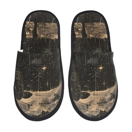 Balery Starry Night Black Sheep Slient Indoor Furry Fleece Comfort House Shoes Soft Non-Slip Home Shoes Cotton slippers House Slippers-- Large