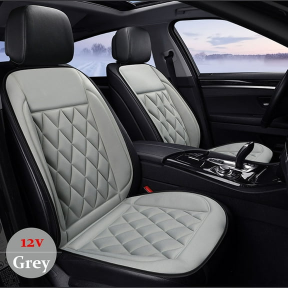 Heated Car Seat Cushion, Adjustable Temperature, PU Leather, Thermostat & Overheat Protection, Universal Fit for Cars Trucks Vans SUVs, Gray