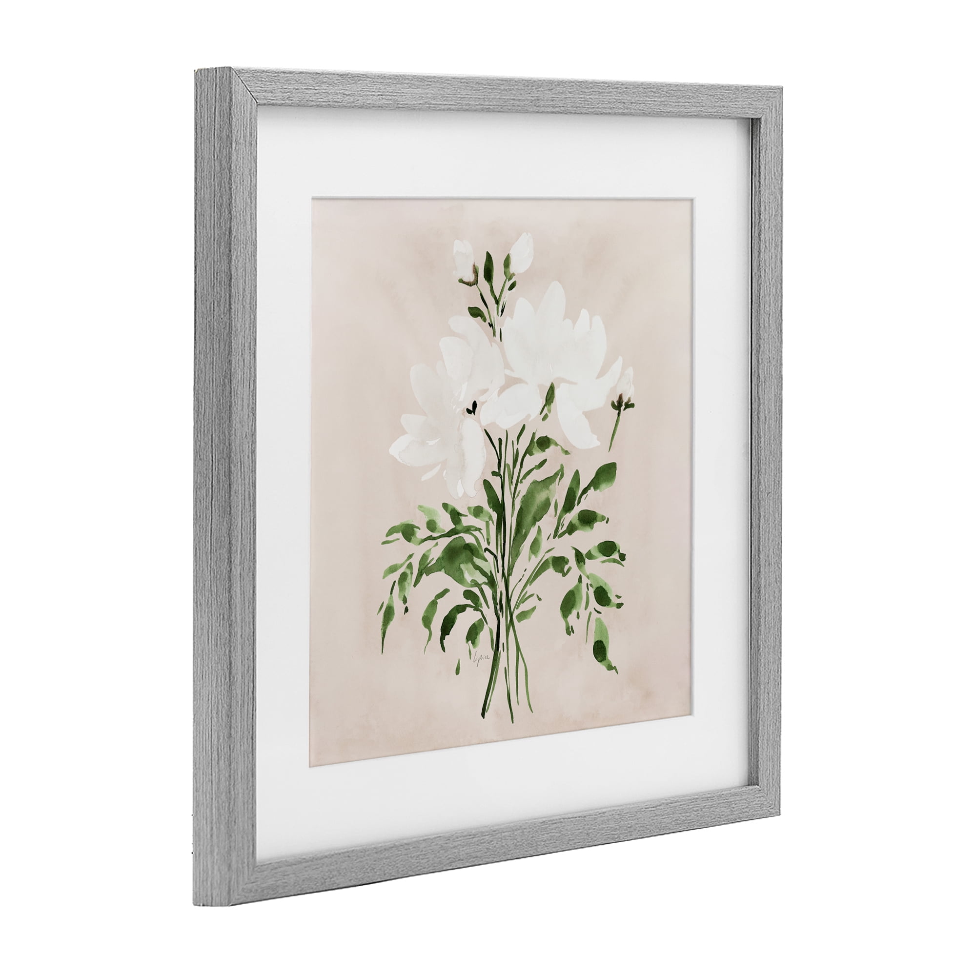Stupell Industries White On Tan Floral Gray Framed Print Under Glass, design by Lucille Price