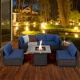 thumbnail image 2 of Costway 7PCS Patio Rattan Furniture Set 30'' Fire Pit Table Cover Cushion Sofa Navy, 2 of 9