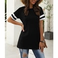 thumbnail image 3 of TEMOFON Color Block T Shirt for Womens Short Sleeve Top Casual Tunic Tops Crew Neck Striped Shirts Black Tee 2025, 3 of 6