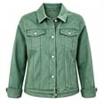 thumbnail image 3 of Edvintorg Denim Jacket for Women Lightweight Long Sleeve Casual Button Down Cropped Jean Coat with Pocket Womens Fashion S-2XL Green, 3 of 6