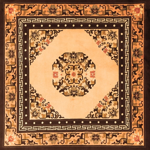 Ahgly Company Indoor Square Oriental Orange Asian Inspired Area Rugs, 8' Square