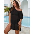 thumbnail image 3 of Drvitor Plus Size Swimsuit Cover Up for Women V-Neck Short Sleeve Crochet Tops Casual Loose Beach Swim Cover Up with Side Split, 3 of 8