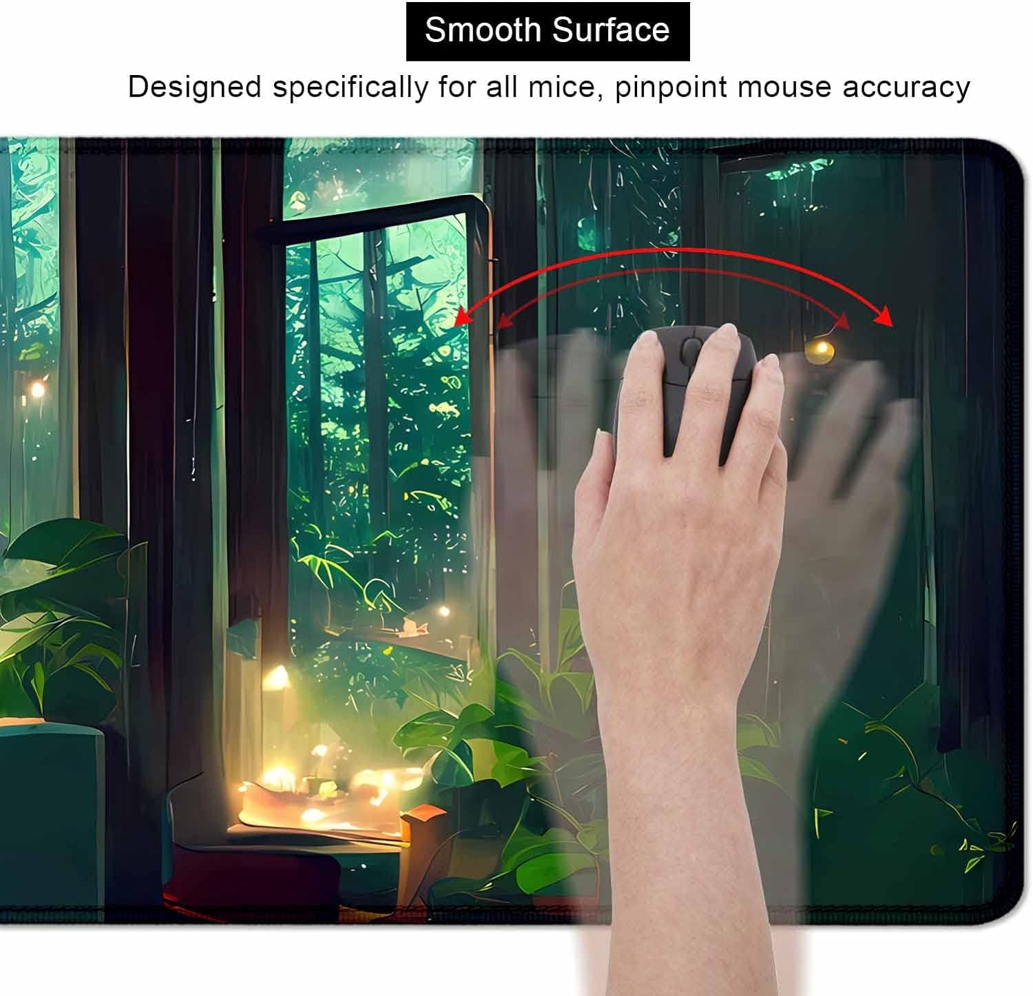 Green Desk Mat Plants, Aesthetic Mousepad Large XXL Gaming Deskmat, Rainy Day Big Long Desk Mat for Work, Game, Office, Computer Accessories - 35.4 x 15.7 in
