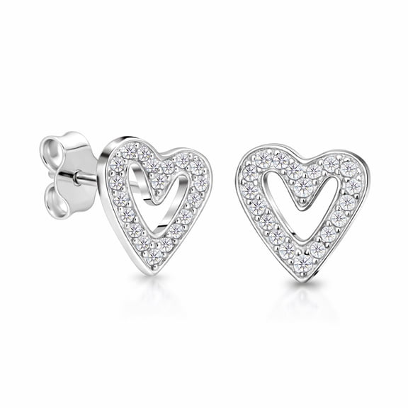 LeCalla 925 Sterling Silver CZ Heart Stud Earrings for Women, Rhodium Plated, 7mm