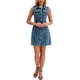 thumbnail image 1 of Vestido de mezclilla sin mangas para mujer Inspire Chic, con botones, corte A, mini vestido con bolsillos, gris azul, 2XL, 1 of 6