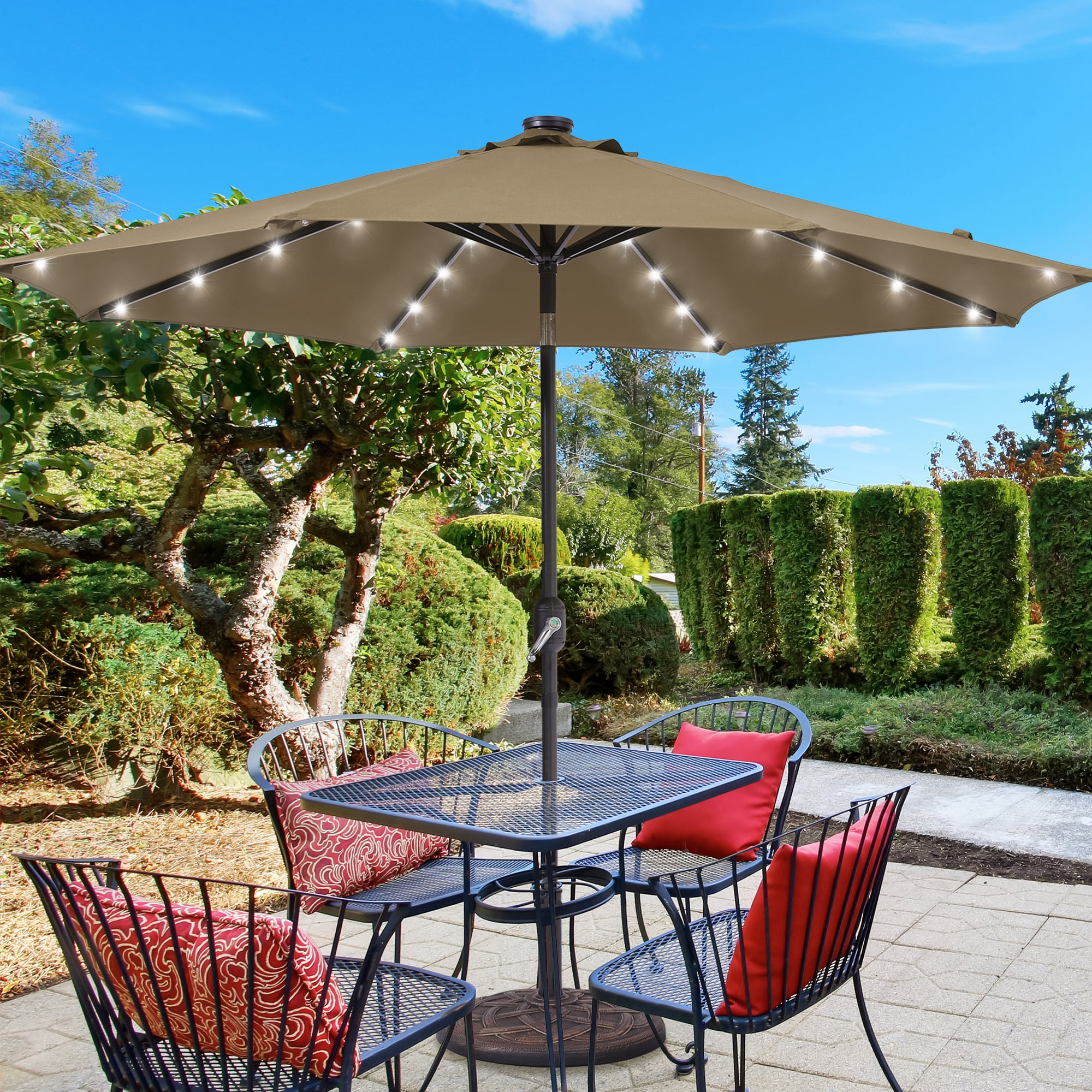 ACEGOSES 9ft LED Outdoor Patio Umbrellas w/ Tilt,Crank and 8 Ribs, Brown -  Walmart.com
