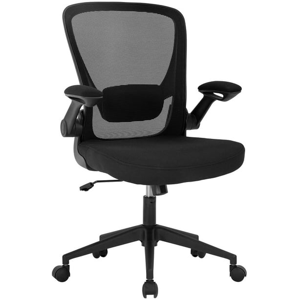 KERDOM Chaise de bureau ergonomique avec accoudoirs rabattables et support  lombaire, chaise pivotante réglable en hauteur