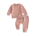 thumbnail image 2 of Elippeo Toddler Baby Girls Fall Clothes 6M 12M 18M 24M 3Y Solid Color Long Sleeve Sweatshirt and Casual Pants Set Cute 2 Piece Outfit, 2 of 10