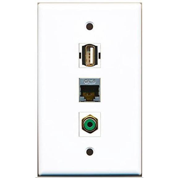 RiteAV - 1 Port RCA Green and 1 Port USB A-A and 1 Port Shielded Cat6 Ethernet Wall Plate