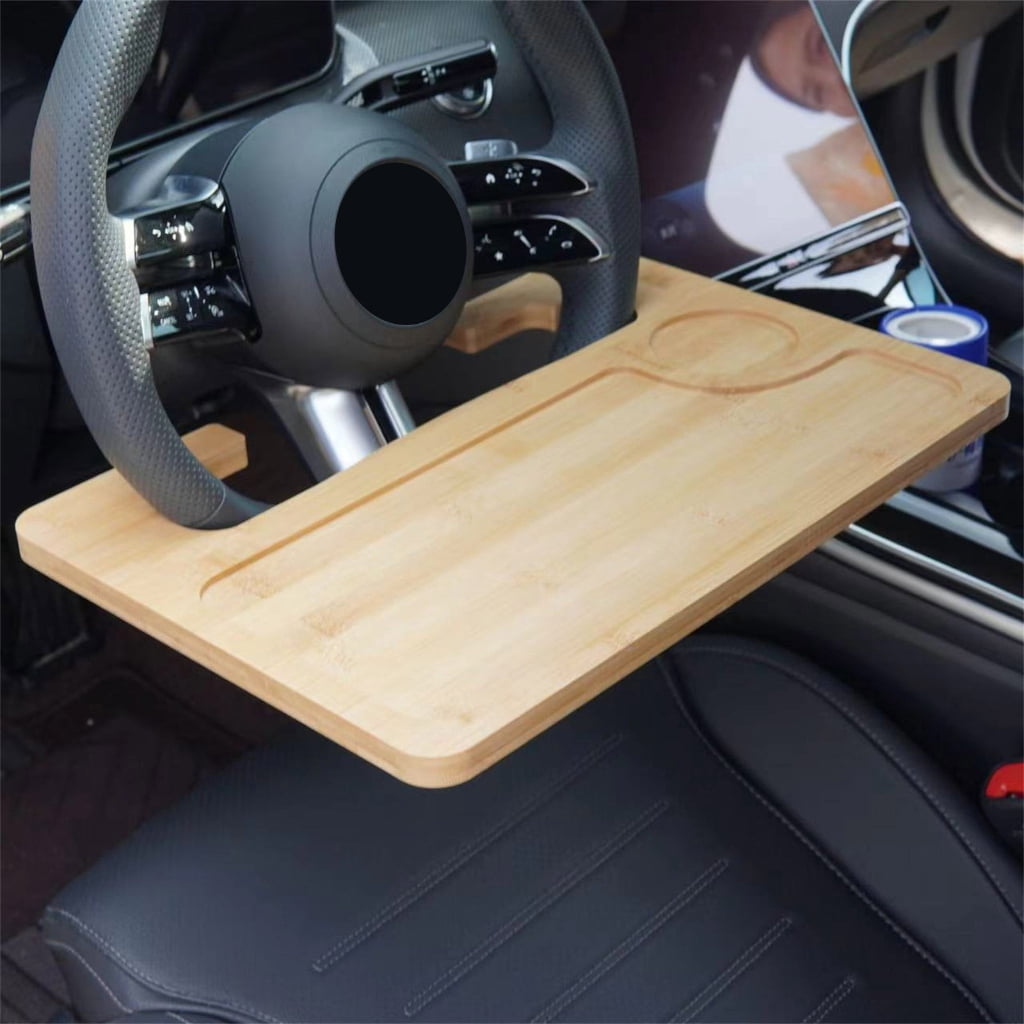 Natural Bamboos Steering Wheel Tray For Car Double Surfaces Design Portable Foldable Food Laptop Desk Organizers Nonslip