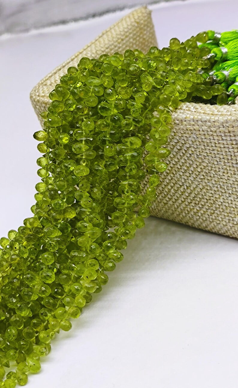AAA Natural Peridot Faceted 4x6mm Teardrop Beads, AA+ Quality Green Gemstone Drops 8 Inch long For Jewelry Making Like Necklace , Bracelets, Earrings Gift for Mom