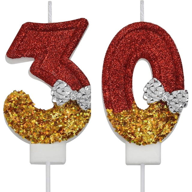 VSHILI Bougies d'Anniversaire 30 Ans, Bougies d'Anniversaire Rouges pour Hommes Femmes, Décoration de Gâteau de Fête d'Anniversaire Cadeaux pour Célébration d'Anniversaire 30 Ans