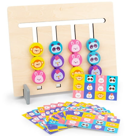 (TENVOLTS) Double-Sided Wooden 4-Color Montessori Toys Enlightenment Educational Game