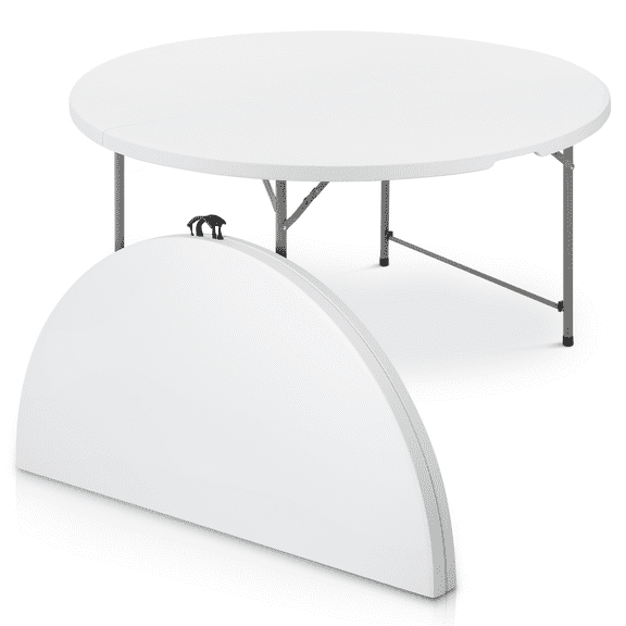 Magshion 5Ft Bi-Fold Plastic Table, Folding Round Indoor Outdoor Desk for Kitchen Party Wedding, White