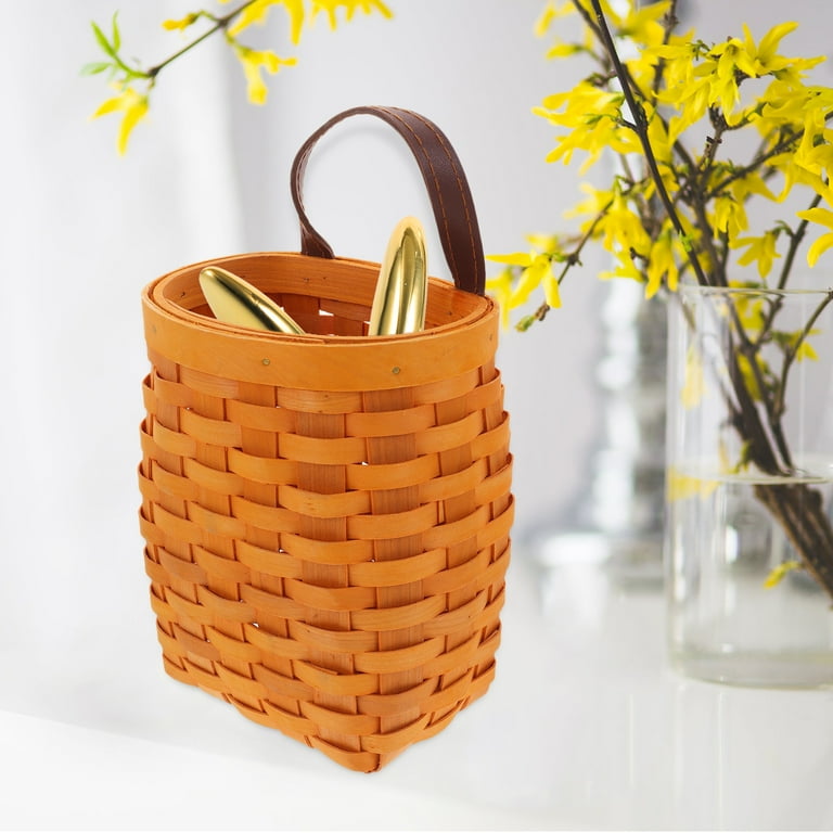 HERFIER Backpack Storage Basket Leather Handle Wall Hanging Flower