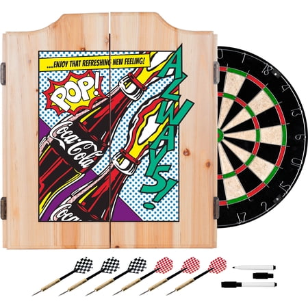 Coca Cola Dart Cabinet Set with Darts and Board  Pop Art Bottle