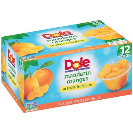 (24 Cups) Dole Fruit Bowls Mandarin Oranges in 100% Fruit Juice, 4 oz