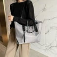 thumbnail image 6 of Commuter Tote bag for Women,Large Capacity Leather Nylon Shoulder Bag,Retro Textured Single Shoulder Bag with Zipper,Gray, 6 of 8