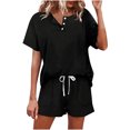 thumbnail image 5 of qolati 2PC Women's 2 Piece Pajama Sets Button Up Short Sleeve Lounge Sets Soft Round Neck Pullover Top and Drawstring Shorts Sleepwear with Pockets Comfy Pjs Set 2024, 5 of 7