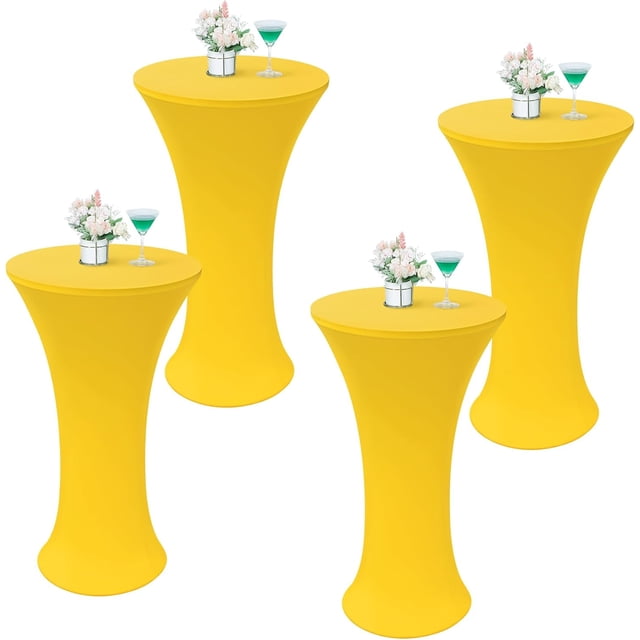 4 Pcs Nappe de Cocktail Ronde Dorée 24x43 Pouces Ajustée Extensible Haute pour Table de Cocktail pour Banquet Bar Fête Pub Mariage Intérieur Extérieur