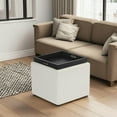 thumbnail image 2 of Joveco Storage Square Ottoman with Tray, Small Fabric Foot Rest Stool Cube, Coffee Table for Dorm Living Room Bedroom, White, 2 of 14