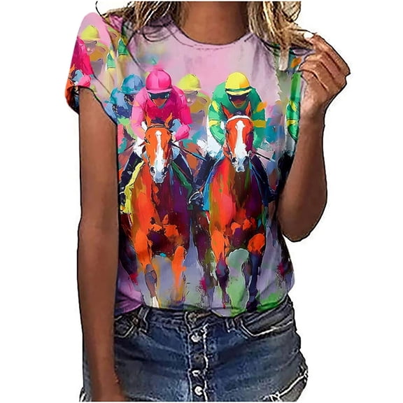 Womens Tops T-Shirts Graphic Print Short Sleeve Crewneck Tees Women's Clothing