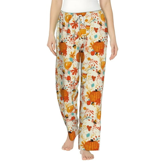 Salouo Pumpkin Fall Pears Print Women's Pajama Pants Casual Loose Sweatpants PJs Flowy Pants Drawstring Palazzo for Women Wide Leg Pants Lounge Pajama -Small