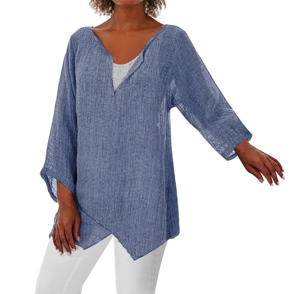 DuoJiaJ Women'S Oversize Tunic Long Sleeve Blouse Casual Midi T Shirt Tops Comfortable Plus Size High Low Shirt Women’s Boho Flowy Summer Tops Blue