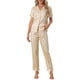 thumbnail image 1 of Conjunto de pijama de 2 piezas para mujer INSPIRE CHIC, camisa de satén de botones cortos con pantalones largos, talla XS, color champán, 1 of 6