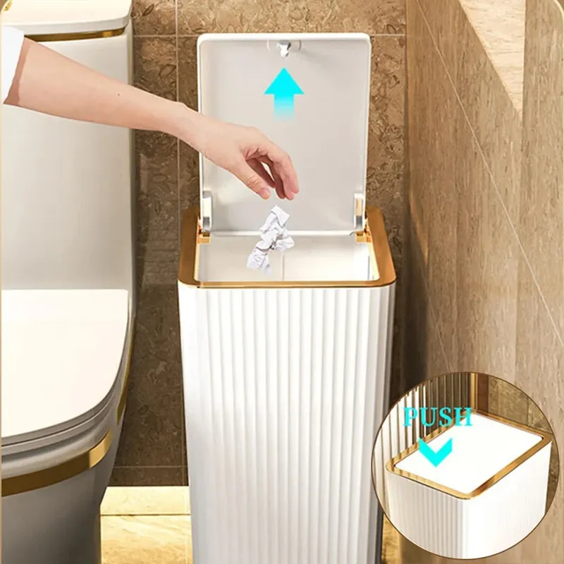 Totoro Hero 12/15L Press Trash Can Household with Lid Semi Automatic Slim Large Capacity Container Luxury Toilet  Waterproof Garbage Bin Can