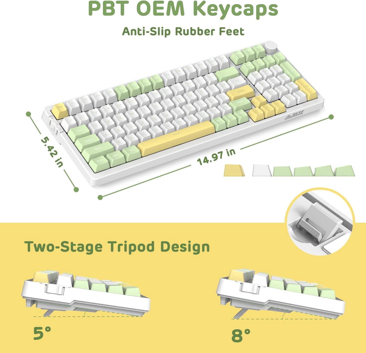 AK992 Gasket Wireless Mechanical Keyboard,2.4G/BT5.0/Wired,MDA PBT Keycaps,Blue Switch RGB Hot Swap