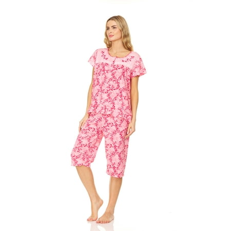 

5202C Womens Capri Set Sleepwear Pajamas Woman Sleep Nightshirt Pink XL