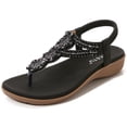 thumbnail image 3 of Sandalias de playa informales con diamantes de imitación a la moda sandalias de cuña con correa en T para mujer, 3 of 9