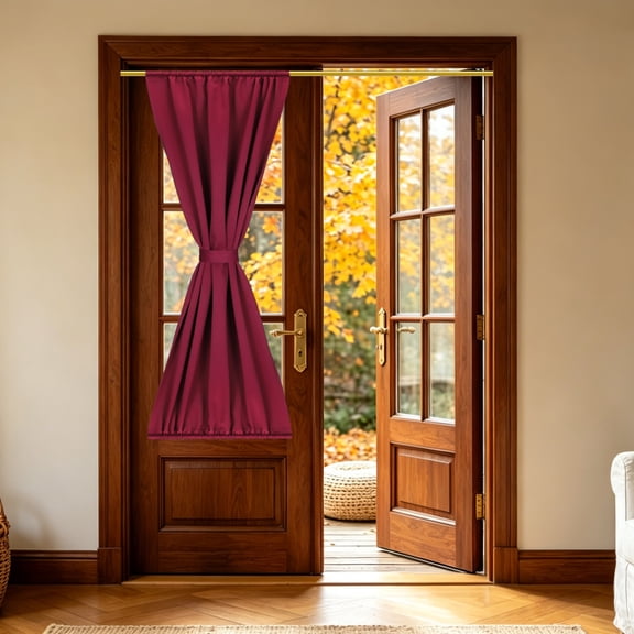 1 PC French Door Curtain, 30" x 64" Blackout Thermal Insulated Energy Saving Drape Polyester Rod Pocket Curtains & Drapes for Kitchen Front Door Window Treatments, Burgundy