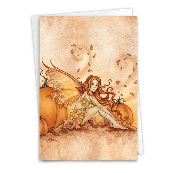 1 Halloween Card with Envelope - Fall Fairies Pumpkins and Leaves C3372AHWG