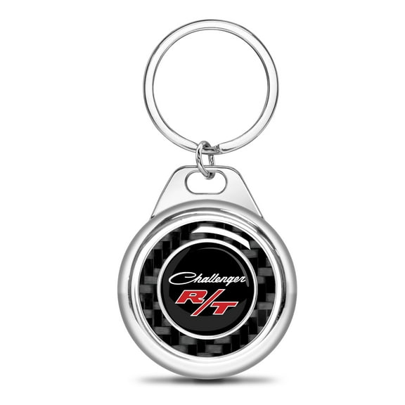 iPick Image for Dodge Challenger R/T Classic Real Black Carbon Fiber Chrome Roundel Metal Case Key Chain, Official Licensed