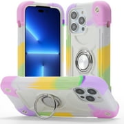 for iPhone 12, iPhone 12 Pro Case with Ring Stand, Heavy Duty Military Grade Rugged Shockproof Silicone Rubber Magnetic Kickstand Holder Case for Women Girls For iPhone 12/12 Pro, Beige Purple