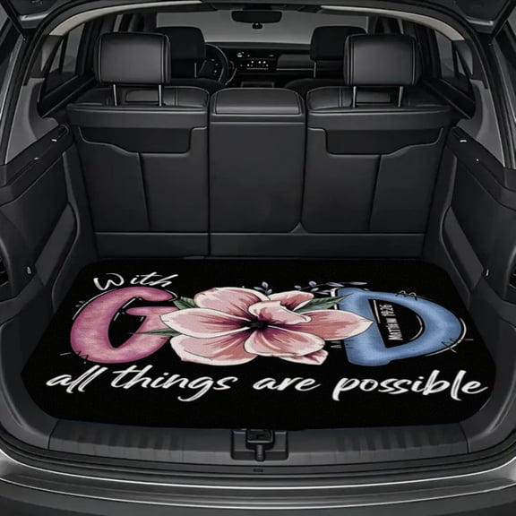 Floral Typography Universal Car Trunk Mat All Weather Protection Cargo Liner Durable Vehicle Interior Accessories Suitable for Most Car Models