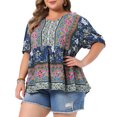 thumbnail image 2 of DARING DIVA Women's Plus Soft Boho Floral Print V Neck  Summer Blouses 4X Deep Blue, 2 of 6