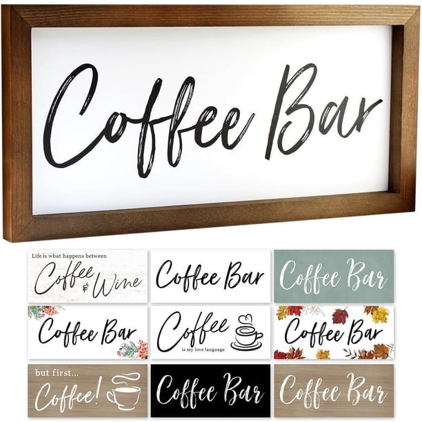 EDEN VIEW HOME Letrero intercambiable para barra de café, 17 x 8, decoración de pared de temporada. Decoración rústica de cafetería para encimera de cocina. Placa de madera enmarcada estación de café