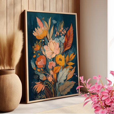 Autumn Boho Floral Or Midcentury Modern Bouquet Art Abstract Botanical Flowers Retro Wildflower Variant 2 Poster
