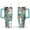 Greenish-blue, variant on 40oz Colorful Botanical Mushroom Stainless Steel Flip Straw Tumbler Spill Proof Travel Cup Double Wall Vacuum Insulated Coffee Mug with Top Handle