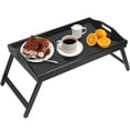thumbnail image 1 of HONGFENGDZ Bamboo Black Bed Tray with Folding Legs,Portable Lap Desk Wooden Serving Dinner Tea TV Tray, 1 of 9